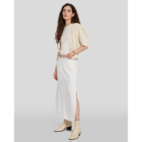 7 For All Mankind DENIM LUSTRE MIDI SKIRT in Sunny White Size 31